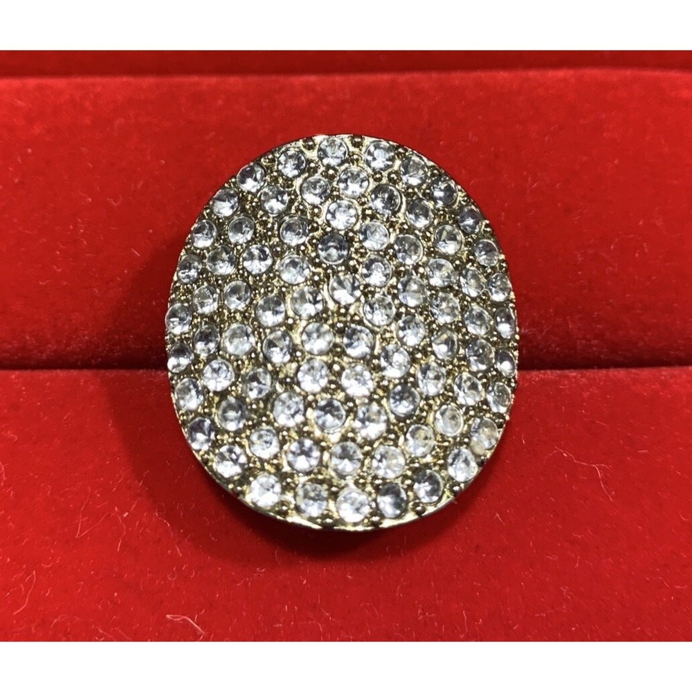 Vintage Costume Jewelry Silver Tone Large Round Ring With Crystals Sz 5.75